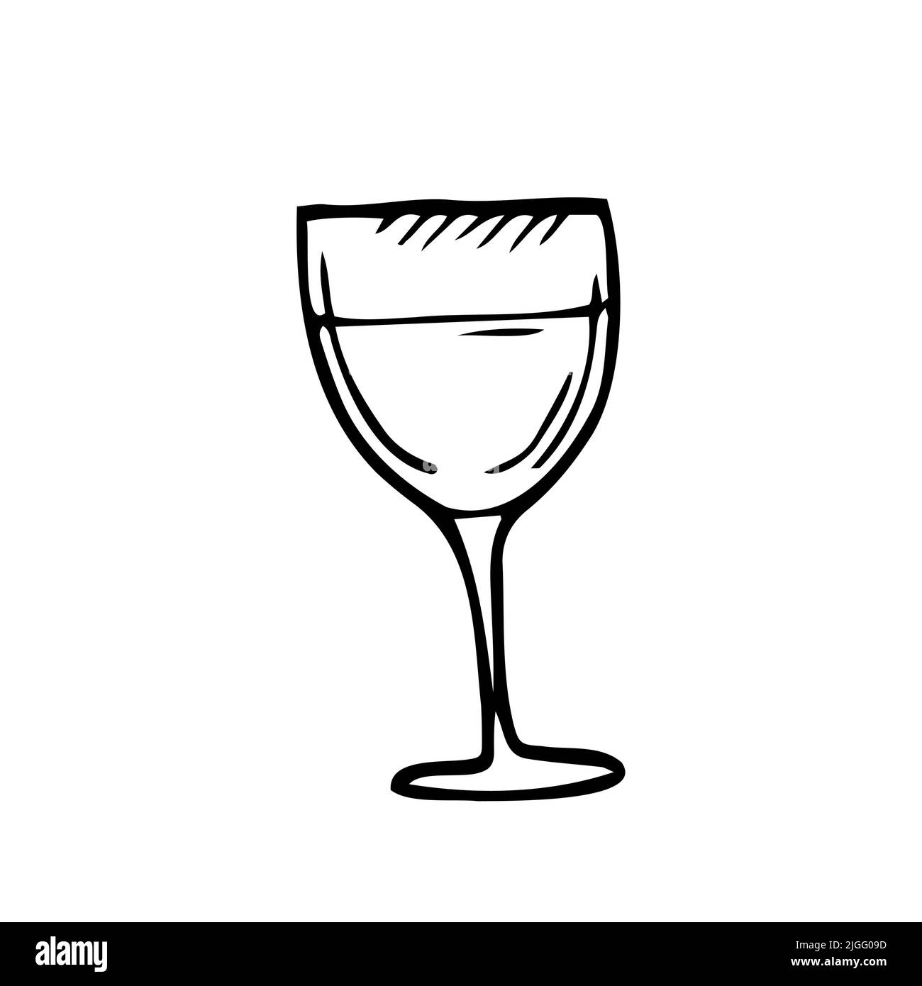 Bicchiere di vino. Illustrazione. Prodotti per la vinificazione in stile di schizzo.illustrazione vettoriale su sfondo isolato. Bevanda alcolica classica. Illustrazione Vettoriale