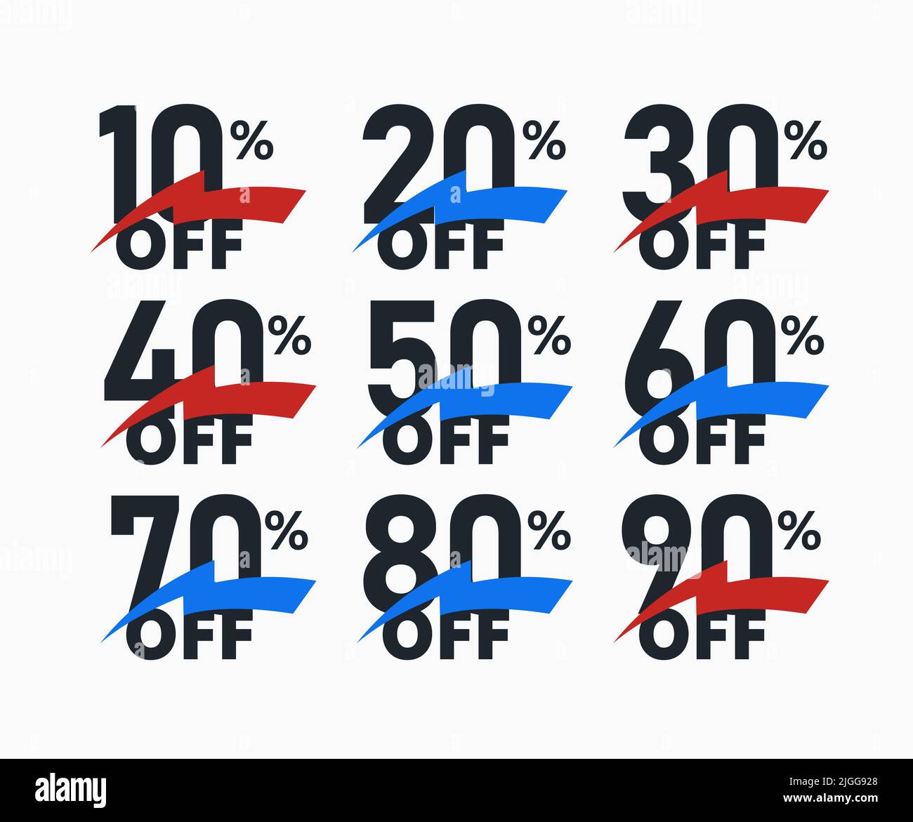 Sconto sui prezzi, percentuale di sconto sui simboli, set di icone di vendita. Design grafico aziendale per poster e banner promozionali. Illustratio vettoriale Illustrazione Vettoriale