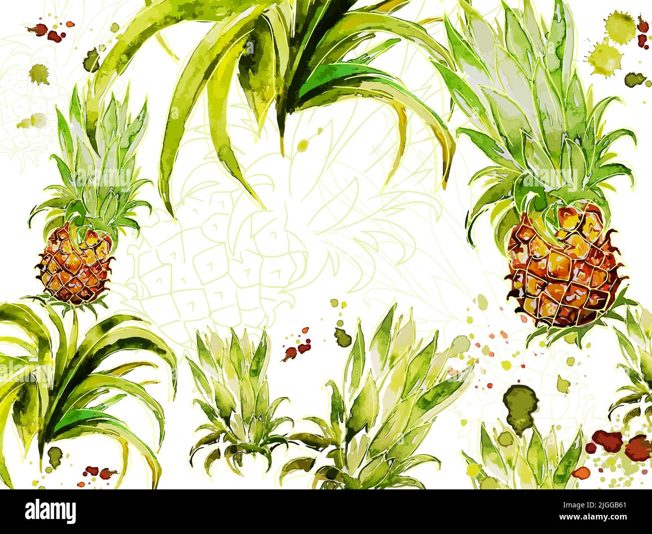 Ananas Watercolor Fresh Vector Seamless Pattern Textile Design Illustrazione Vettoriale