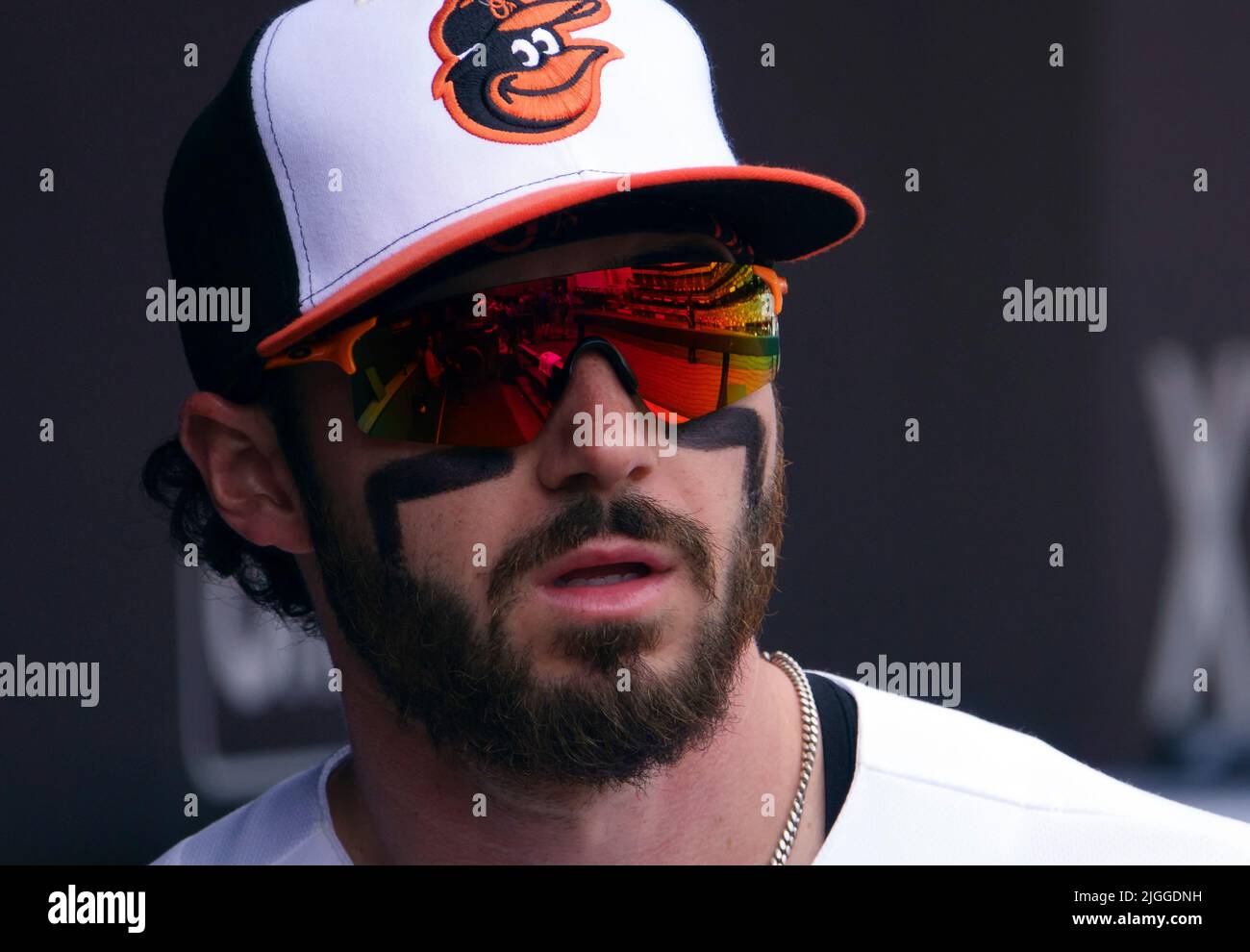 Baltimora, Stati Uniti. 10th luglio 2022. BALTIMORE, MD - 10 LUGLIO: Baltimore Orioles lasciò il fielder Ryan McKenna (26) prima di una partita MLB tra i Baltimore Orioles e i Los Angeles Angels, il 10 luglio 2022, all'Orioles Park a Camden Yards, a Baltimora, Maryland. (Foto di Tony Quinn/SipaUSA) Credit: Sipa USA/Alamy Live News Foto Stock