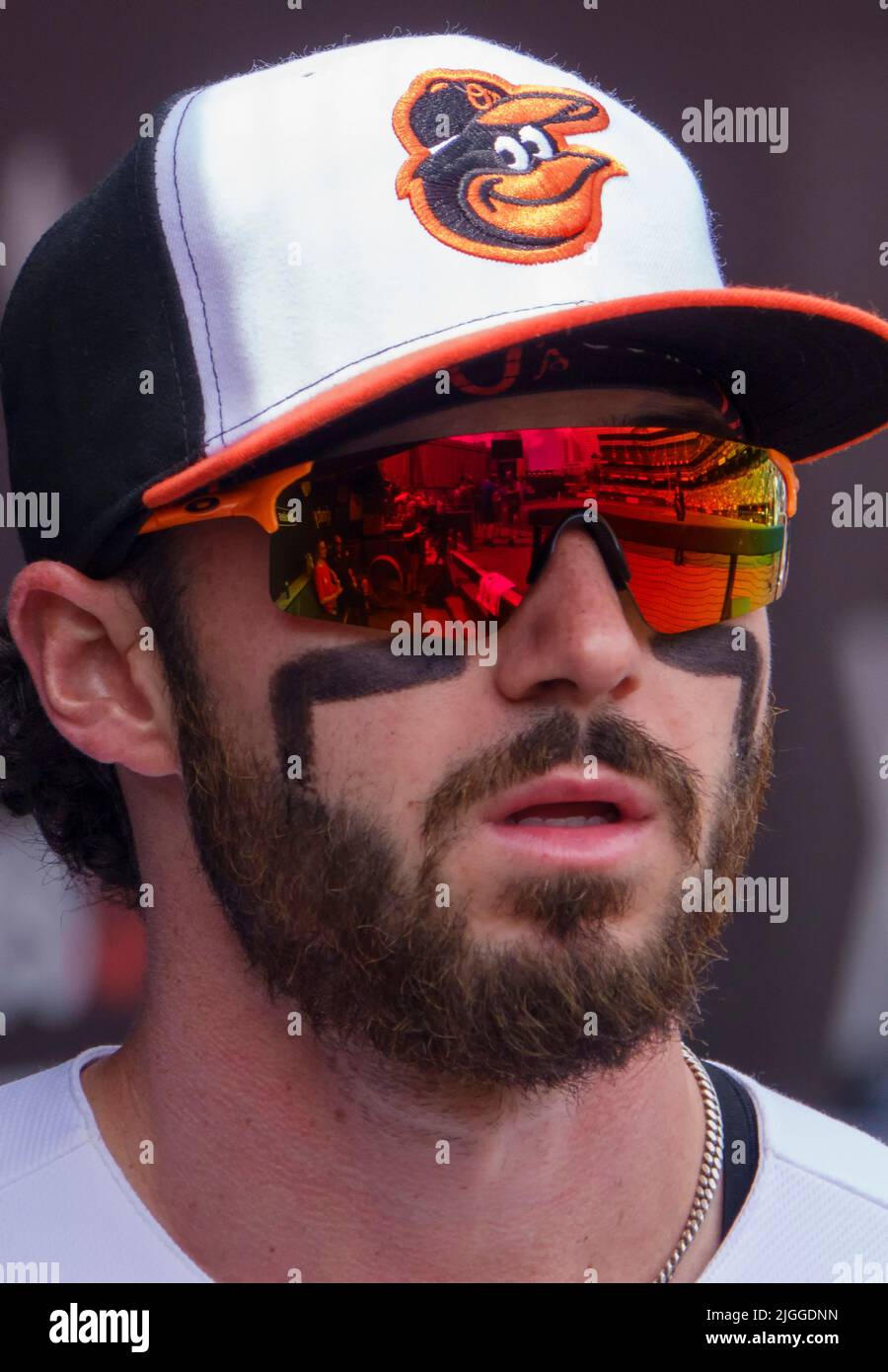 Baltimora, Stati Uniti. 10th luglio 2022. BALTIMORE, MD - 10 LUGLIO: Baltimore Orioles lasciò il fielder Ryan McKenna (26) prima di una partita MLB tra i Baltimore Orioles e i Los Angeles Angels, il 10 luglio 2022, all'Orioles Park a Camden Yards, a Baltimora, Maryland. (Foto di Tony Quinn/SipaUSA) Credit: Sipa USA/Alamy Live News Foto Stock