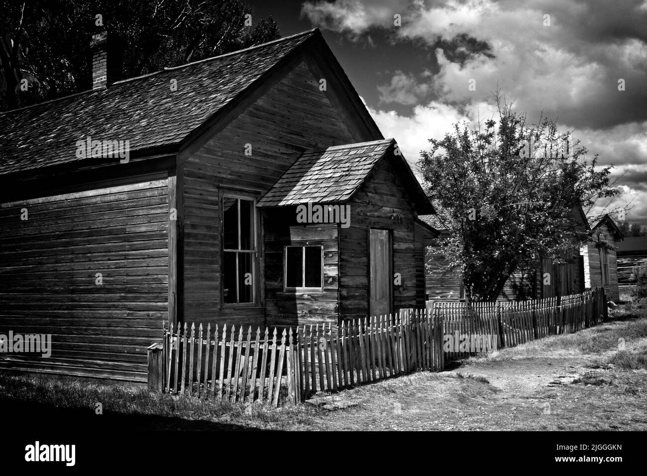 Bannack state Park, Montana, dove l'oro è stato scoperto a Grasshopper Creek nel 1862. Prima capitale territoriale; sito è una città fantasma ben conservata. Foto Stock