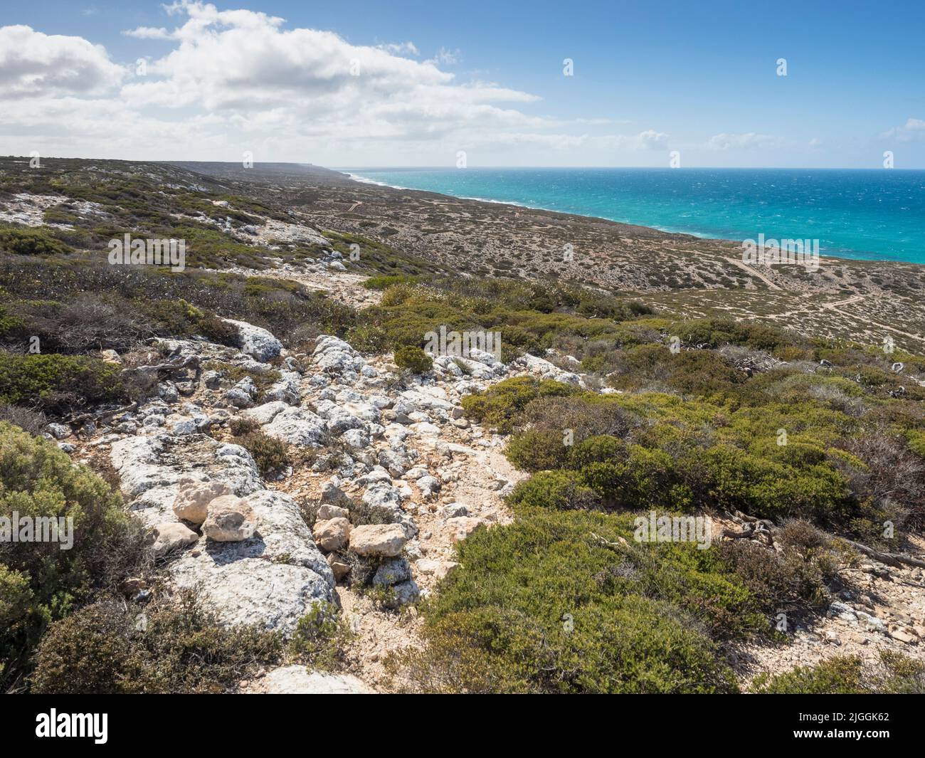 Il grande bight australiano e l'Oceano meridionale vicino a Omer Beach e il confine occidentale australiano sulla pianura di Nullabor, Australia Meridionale Foto Stock