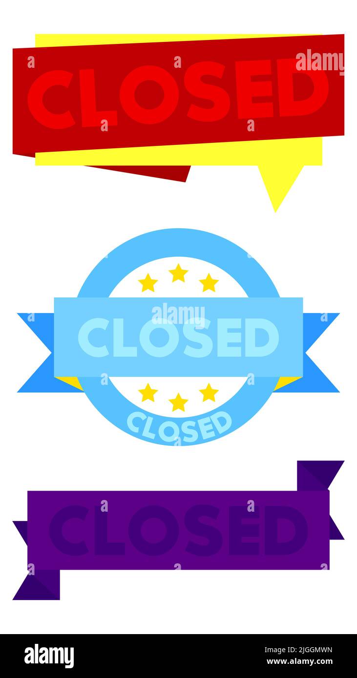 Set di nastro con testo chiuso. Modello di intestazione. Etichetta adesiva. Segnale. Illustrazione Vettoriale