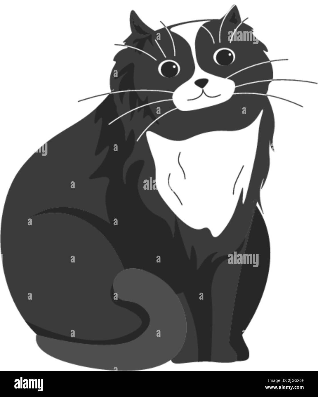 Carino ritratto di gatto bianco e nero di vettore gattino Illustrazione Vettoriale