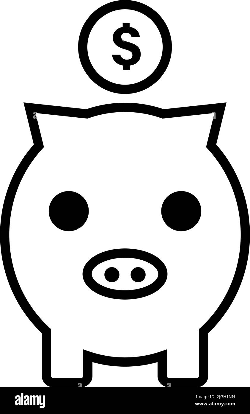 Moneta del dollaro e icona della banca del piggy. Vettore modificabile. Illustrazione Vettoriale