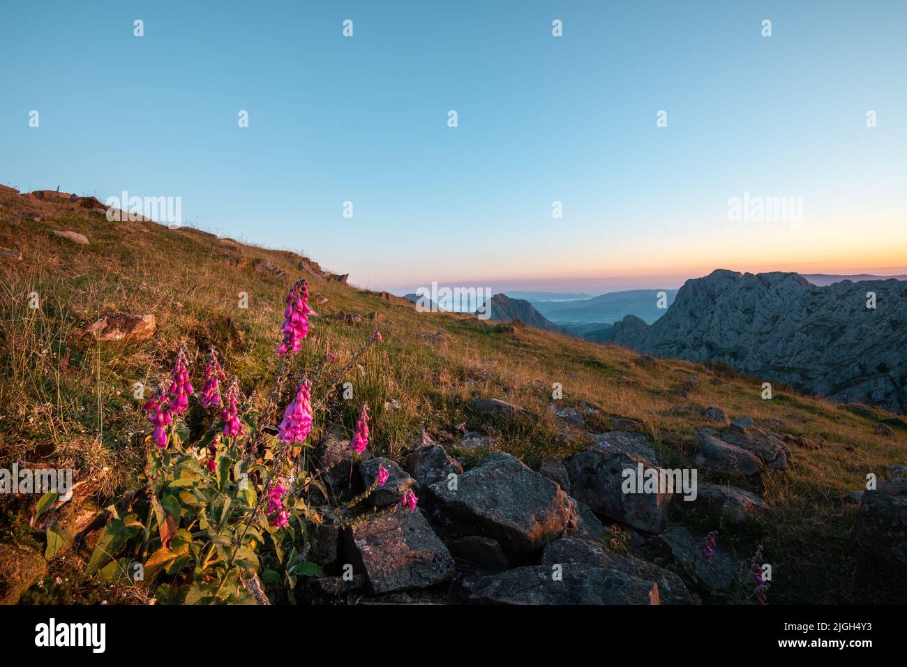 Parco Naturale di Urkiola all'alba, Vizcaya, Spagna Foto Stock