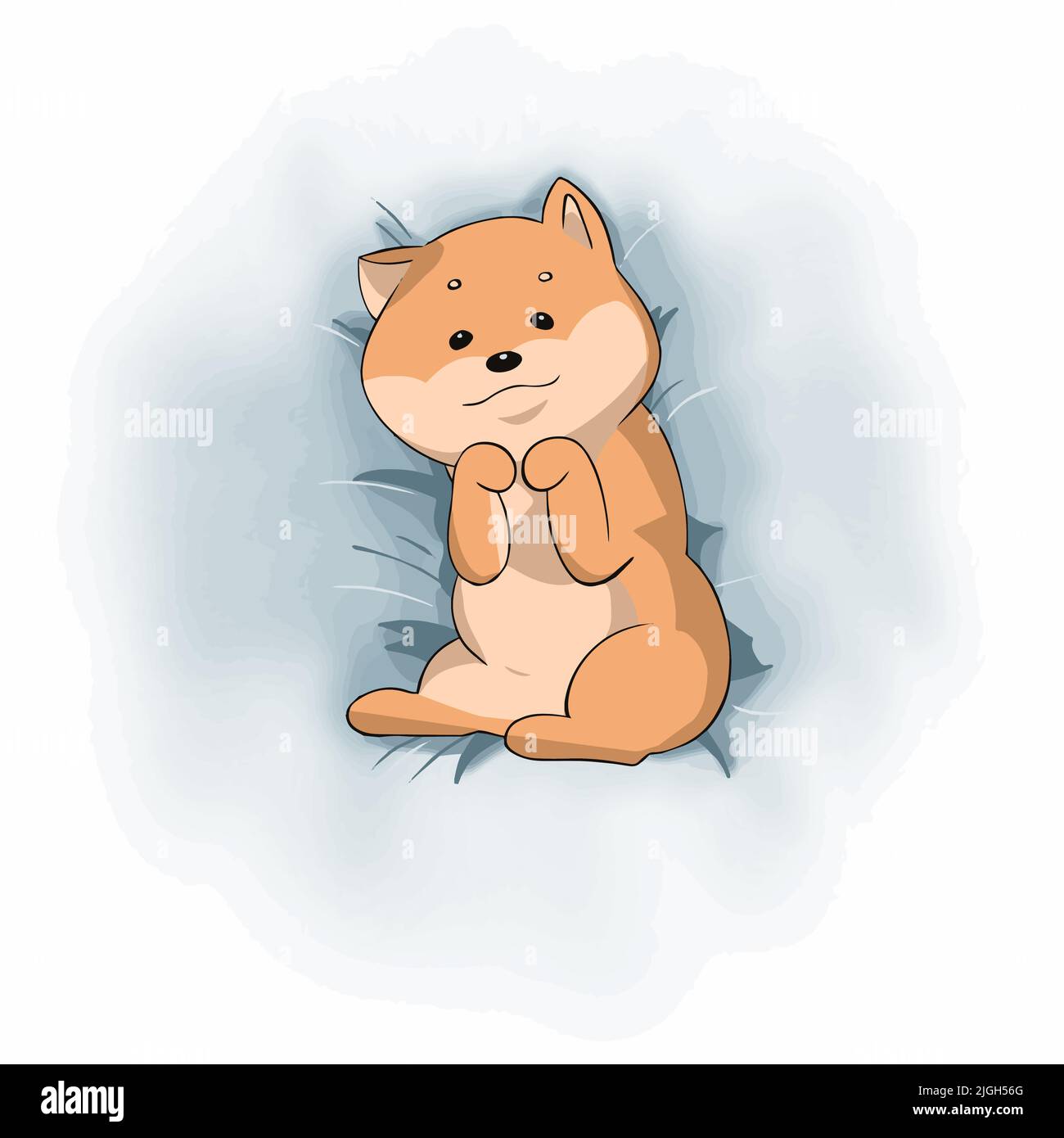 Cute Shiba Inu si trova sul letto e mostra il suo ventre Illustrazione Vettoriale