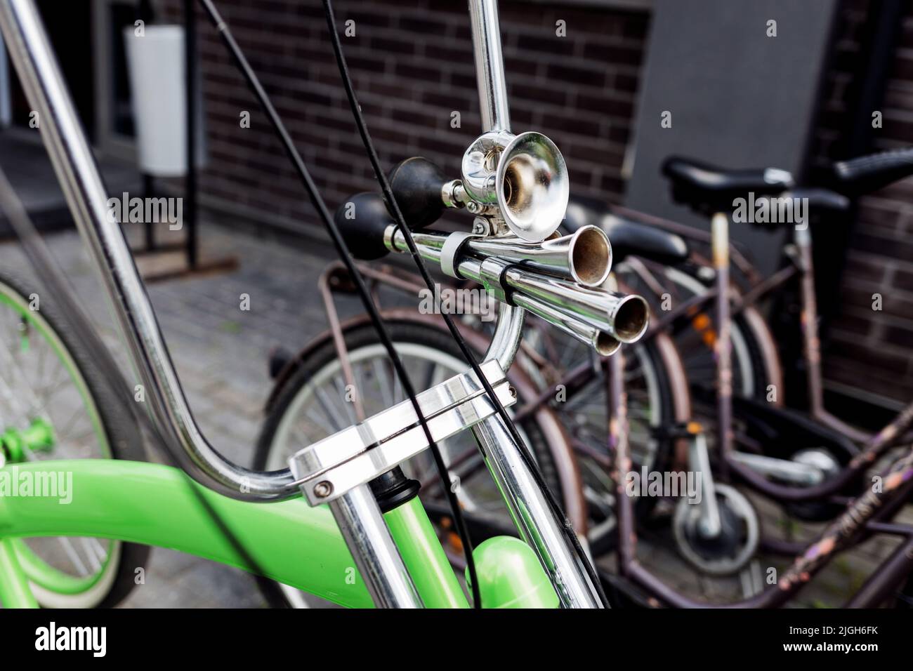 clacson per bicicletta d'epoca. claxon retrò Foto Stock