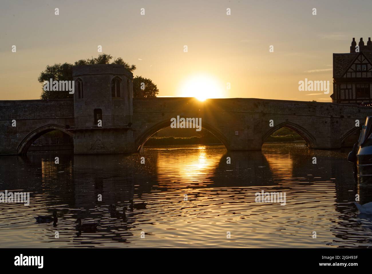 Regno Unito, Cambridgeshire - Tramonto al Ponte Vecchio di St Ives Foto Stock