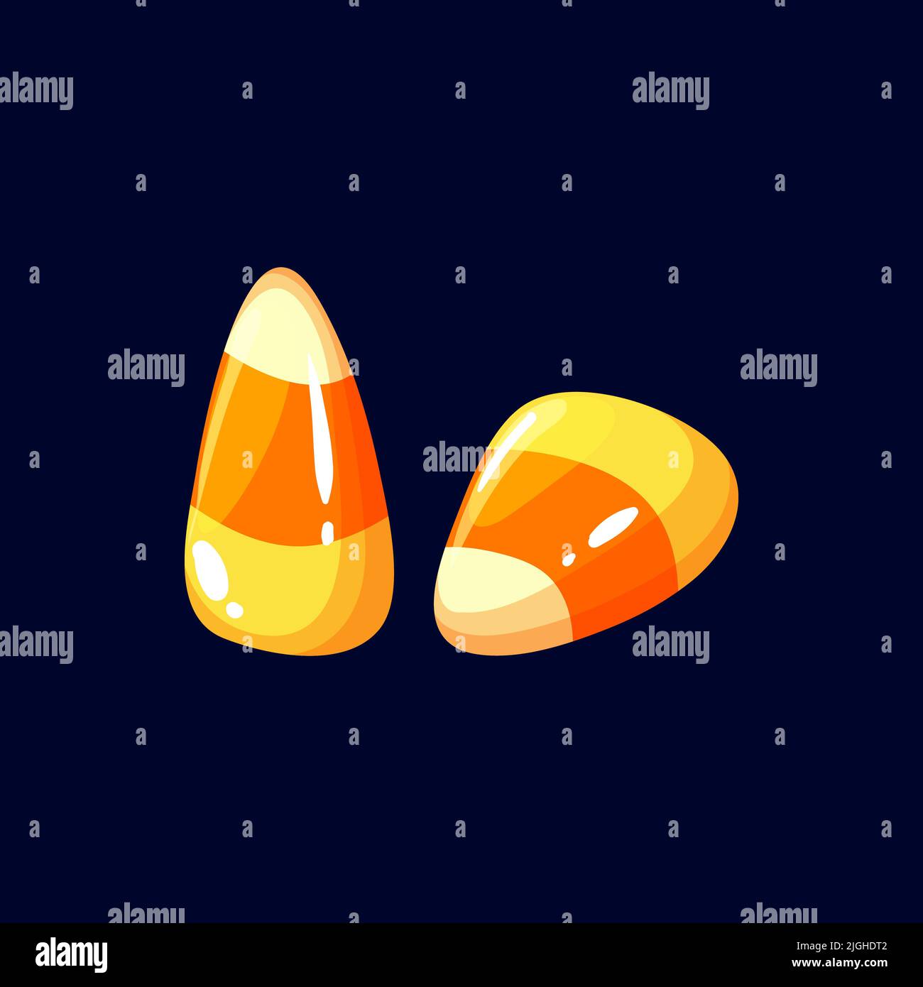 Dolce Halloween di mais caramelle, marmellata o gelatina caramelle dessert cibo dolce isolato. Vettore gustoso caramello chewy gum o sucker. Trattamento pentagonale a forma di piramide di miele, zucchero, burro e vaniglia Illustrazione Vettoriale