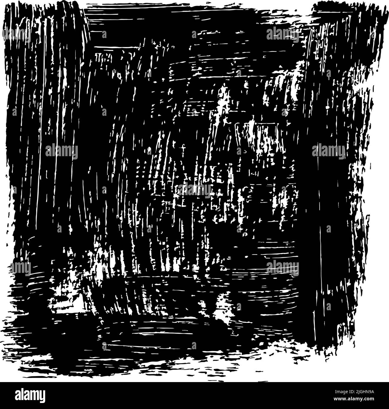 Scatola con bordo nero ruvido isolata su sfondo bianco. Illustrazione Vettoriale