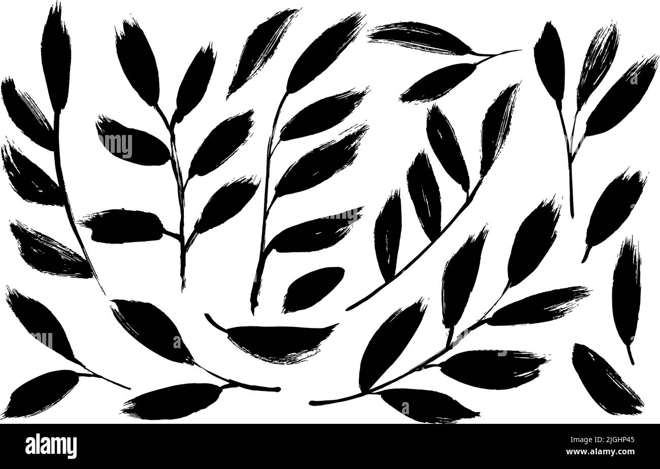 Rami di pianta con vettore di foglie nere. Illustrazione Vettoriale