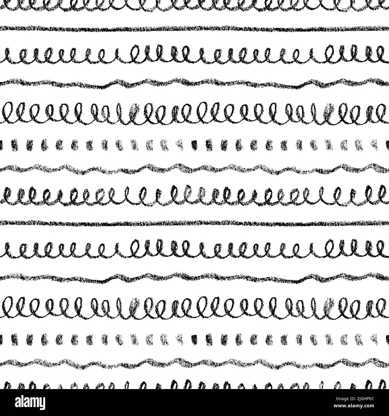 Disegno a mano di linee di carbone vettore senza giunture pattern. Illustrazione Vettoriale