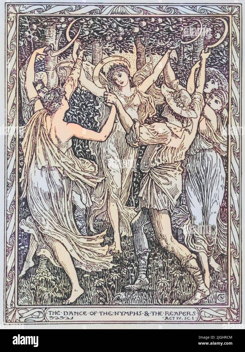 The Dance of the Nymphs and the Reapers [Act 4 Scene i] illustrazioni alla Tempesta di Shakespeare di Walter Crane, 1845-1915; incisa da Duncan C Dallas, data di pubblicazione 1894 Editore Londra : J. M. Dent ; Boston : Copeland & Day Foto Stock