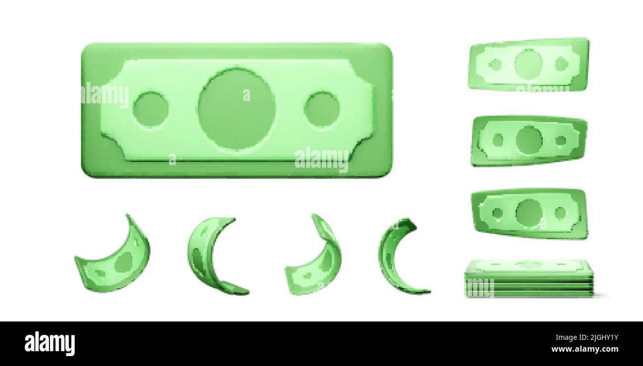Set di note verdi in dollari. Valuta americana della carta. Raccolta di denaro negli Stati Uniti. Illustrazione vettoriale Illustrazione Vettoriale