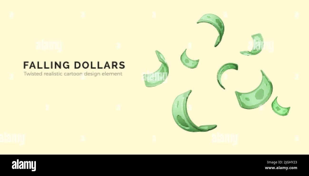 Set di valuta di carta verde attorcigliata. Carta moneta in stile realistico 3D per striscioni. Fattura del dollaro intrecciata. Illustrazione vettoriale Illustrazione Vettoriale