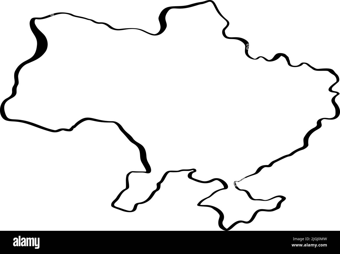 Mappa vettoriale line art dell'Ucraina con tratto di pennello nero. Salva Ucraina. Elemento di design per banner, poster, cartoncino adesivi. Illustrazione isolata Illustrazione Vettoriale