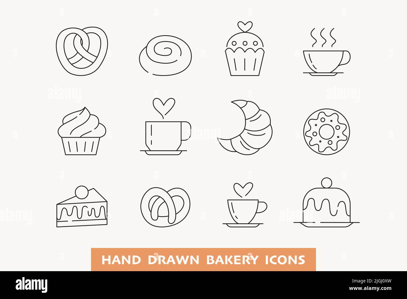 Set di icone per tazza di caffè e pasticceria Illustrazione Vettoriale