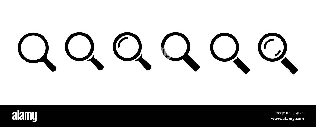 Icona di ricerca. Icona della lente di ingrandimento, lente di ingrandimento vettoriale o segno di ingrandimento. Illustrazione Vettoriale