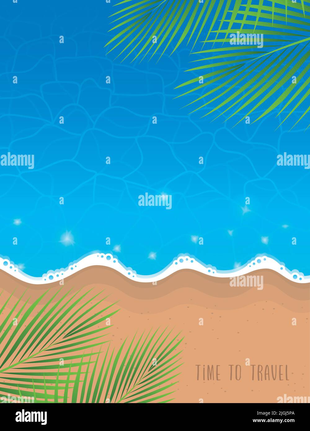 spiaggia di palme turchese acqua su un soleggiato giorno sfondo estivo Illustrazione Vettoriale