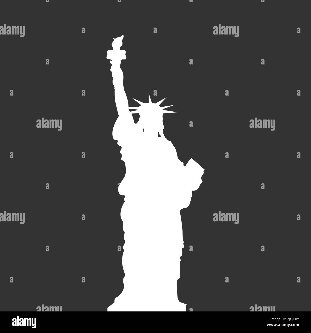 Statua della libertà, New York, USA. Semplice silhouette vettoriale bianca su sfondo grigio Illustrazione Vettoriale