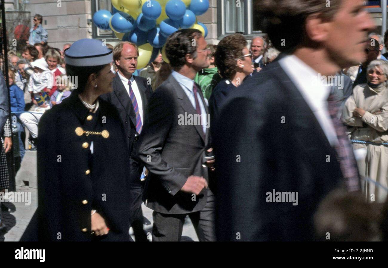 Festa a vela Tall Ships Race a Karlskrona. Primo piano della regina Silvia e del re Carl XVI Gustaf. Foto Stock