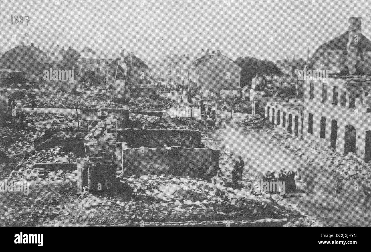 Eldsvåda Ronnebygatan dopo l'incendio della città nel 1887. Foto Stock