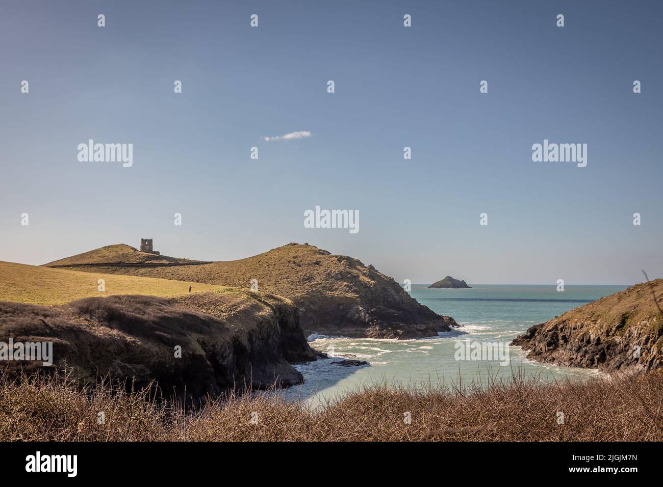 Doyden Castle a Doyden Point, Cornovaglia, Inghilterra, Regno Unito Foto Stock