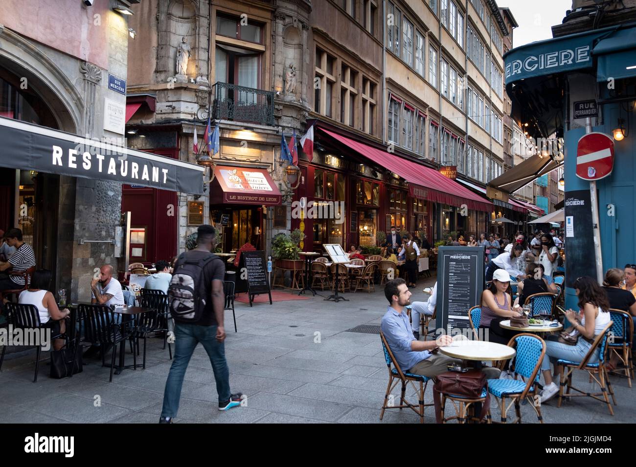 Caffè e ristoranti nella ZONA DI PRESQU'Île, Lione, Francia Foto Stock