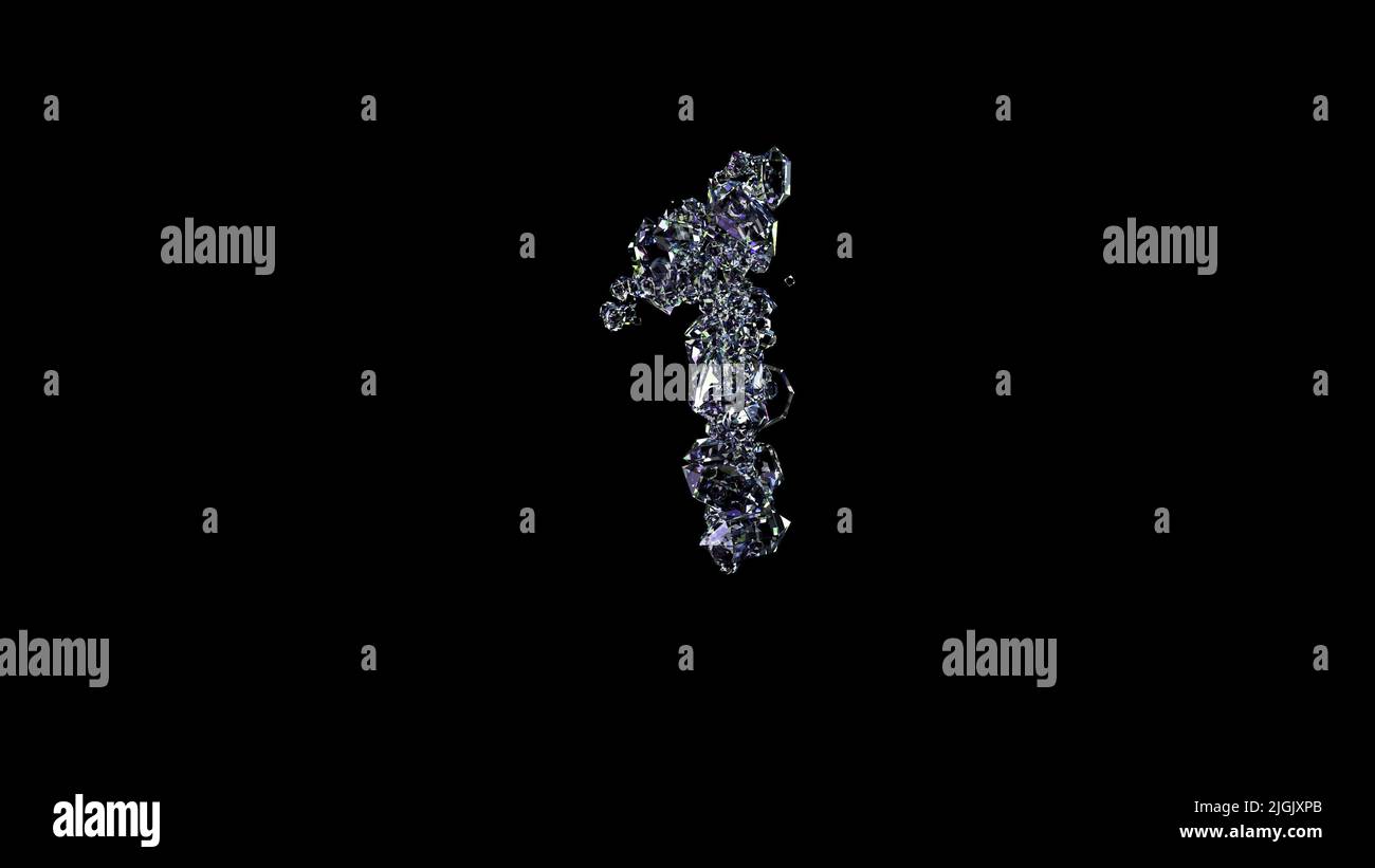 Cristallo brillante trasparente diamanti numero 1 su nero, isolato - oggetto 3D rendering Foto Stock