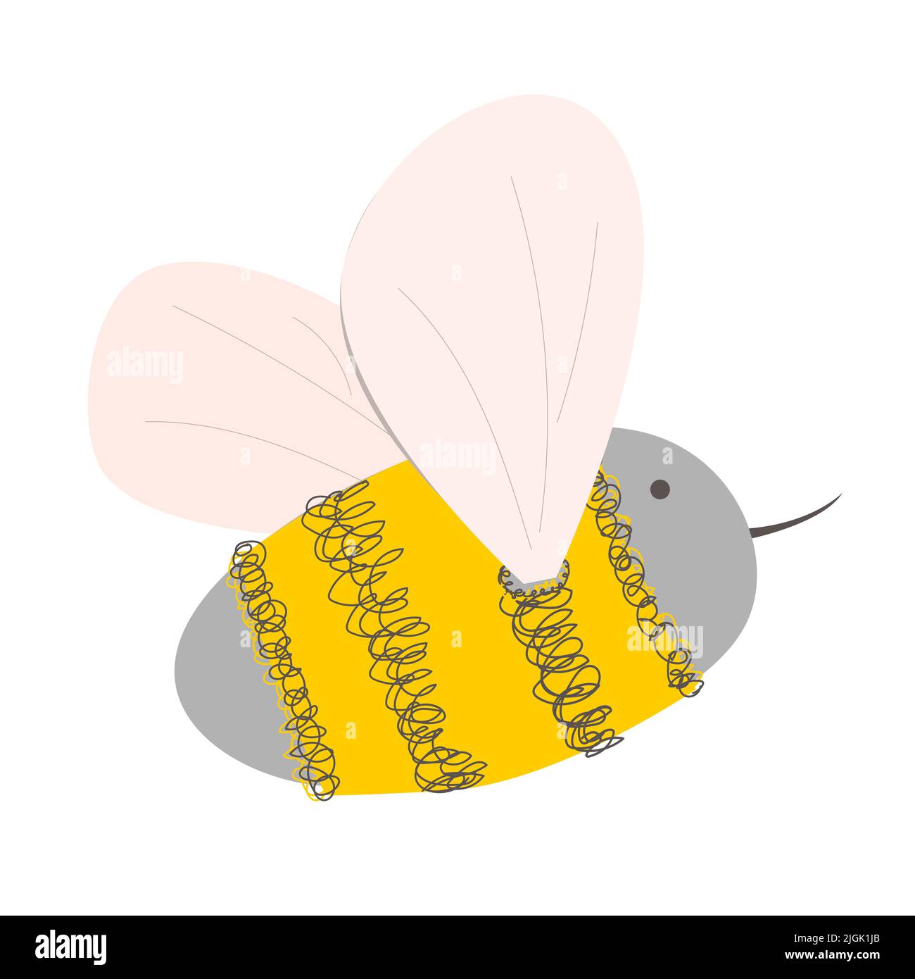 Doodle ape di miele disegnata a mano. Carino cartoon stampa per bambini o prodotti di allevamento di api. Illustrazione vettoriale isolata su bianco Illustrazione Vettoriale