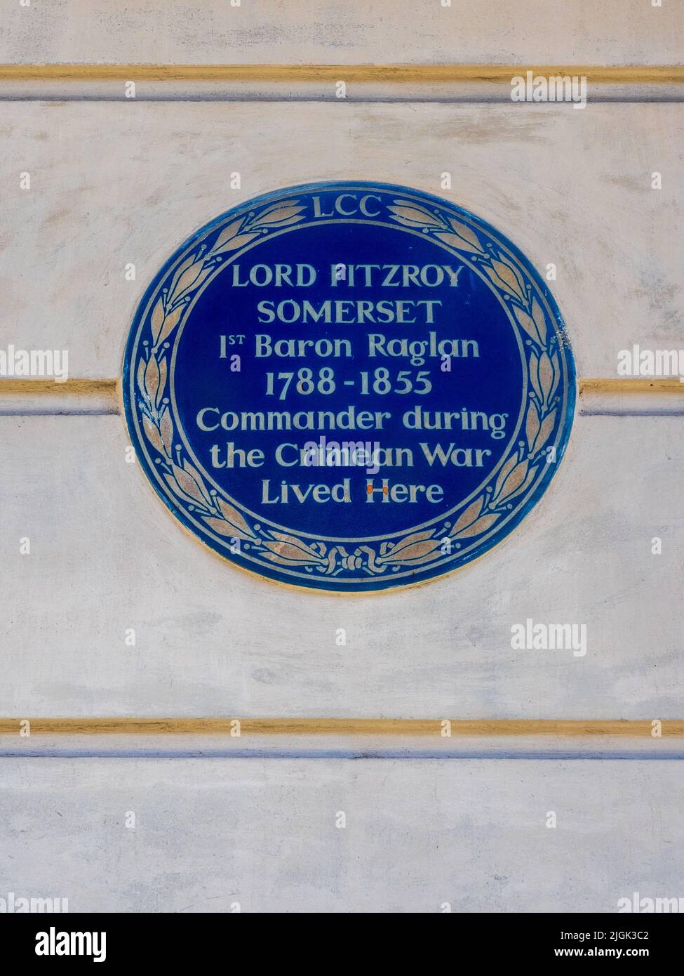 Lord Fitzroy Somerset Blue Plaque 5 Stanhope Gate Mayfair, Londra. LORD FITZROY SOMERSET 1st Barone Raglan 1788-1855 Comandante durante la guerra di Crimea Foto Stock