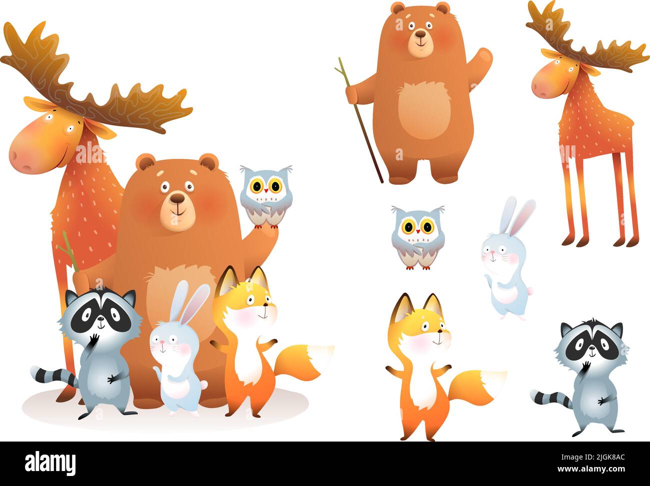 Funny Forest Animals Clipart for Kids Illustrazione Vettoriale