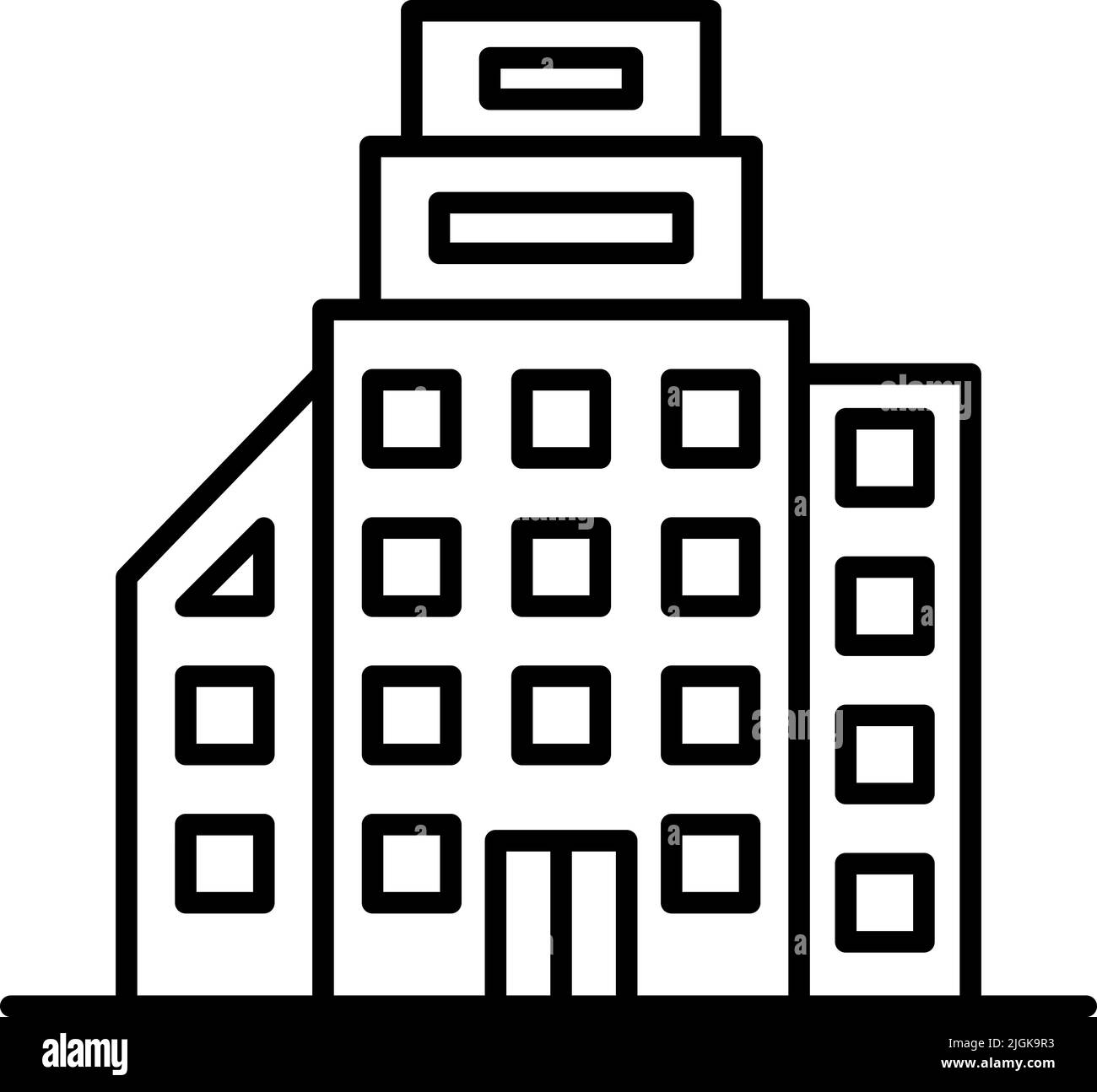 icona edificio. Semplice linea sottile, vettore di contorno di edifici icone per UI e UX, sito web o applicazione mobile su sfondo blu scuro gradiente Illustrazione Vettoriale