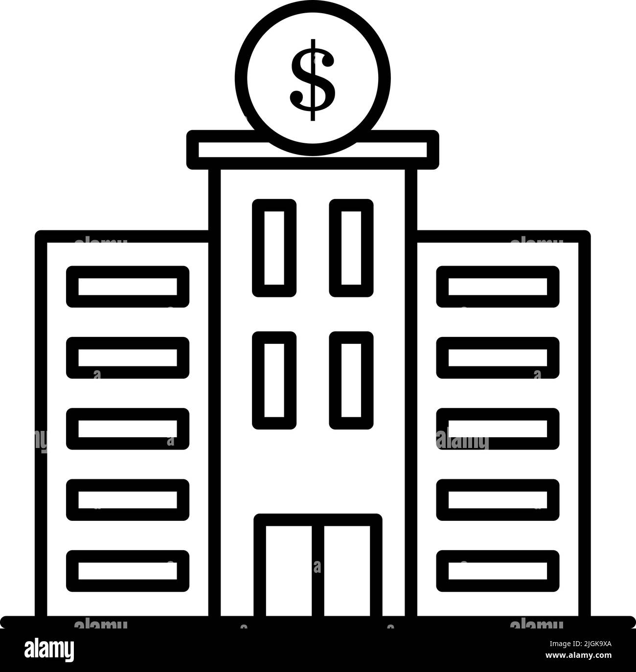 banca, edificio icona. Semplice linea sottile, vettore di contorno di edifici icone per UI e UX, sito web o applicazione mobile su sfondo blu scuro gradiente Illustrazione Vettoriale