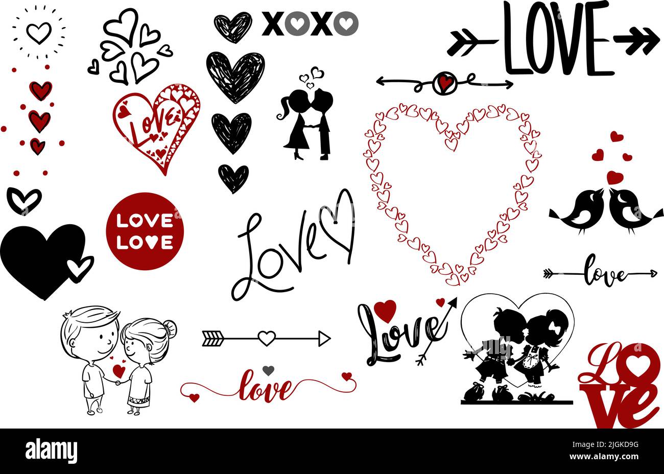 Set di modelli di cuore del pacchetto di San Valentino. Amor pack. San Valentino sfondo giorno. Illustrazione vettoriale. Illustrazione Vettoriale
