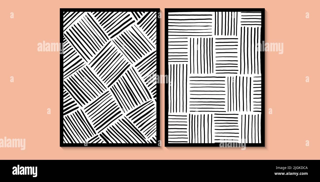 Astratto linee nere minimal muro art in. Stile linea semplice. Linea bianca e nera. Modello creativo moderno. Illustrazione Vettoriale