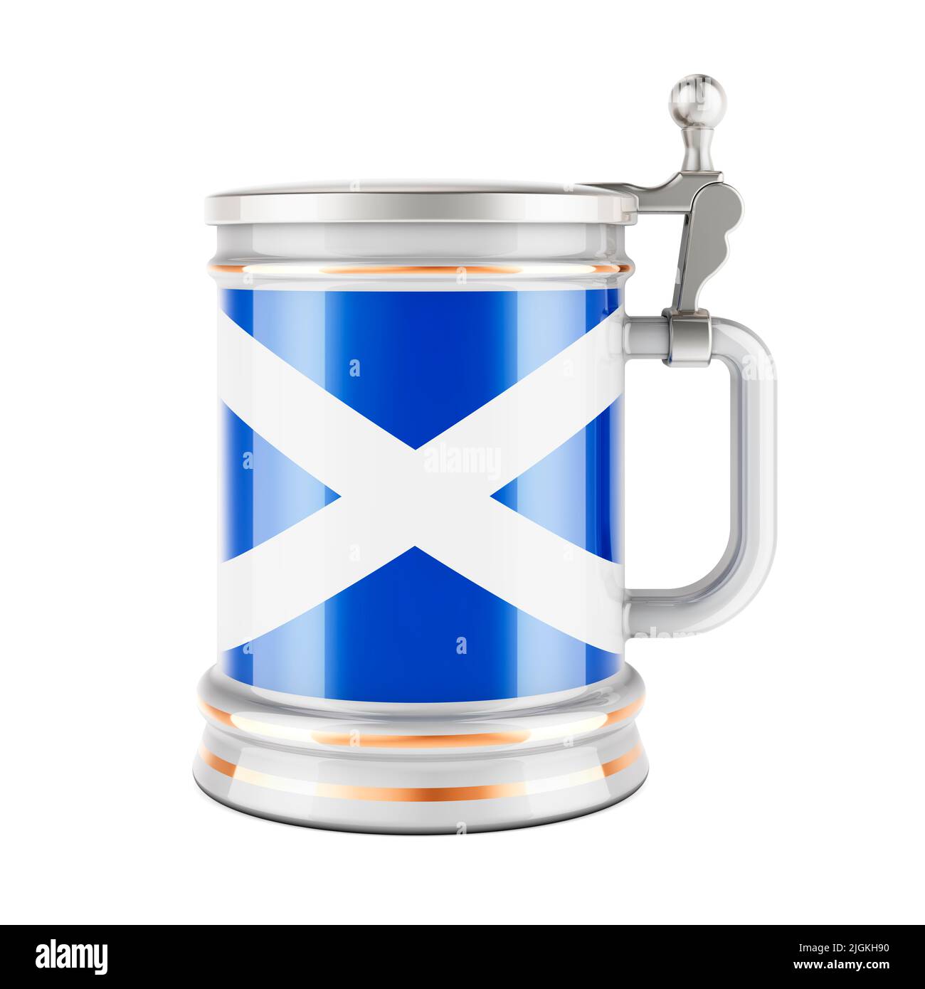 Tazza di birra con bandiera scozzese, 3D resa isolata su sfondo bianco Foto Stock