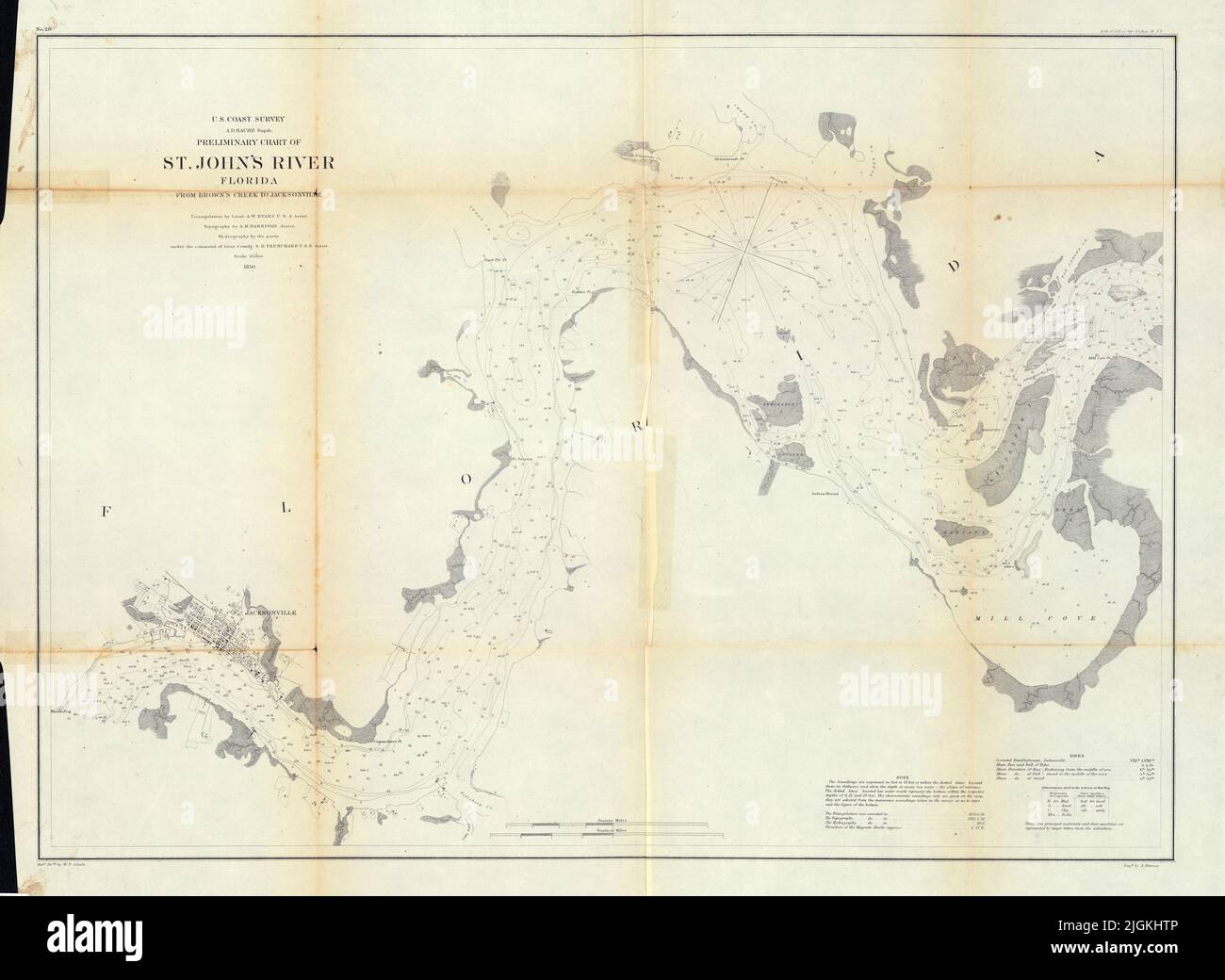 US Coast Survey Preliminary Nautical Chart of St. John's River, Florida, da Brown's Creek a Jacksonville, 1856 Foto Stock