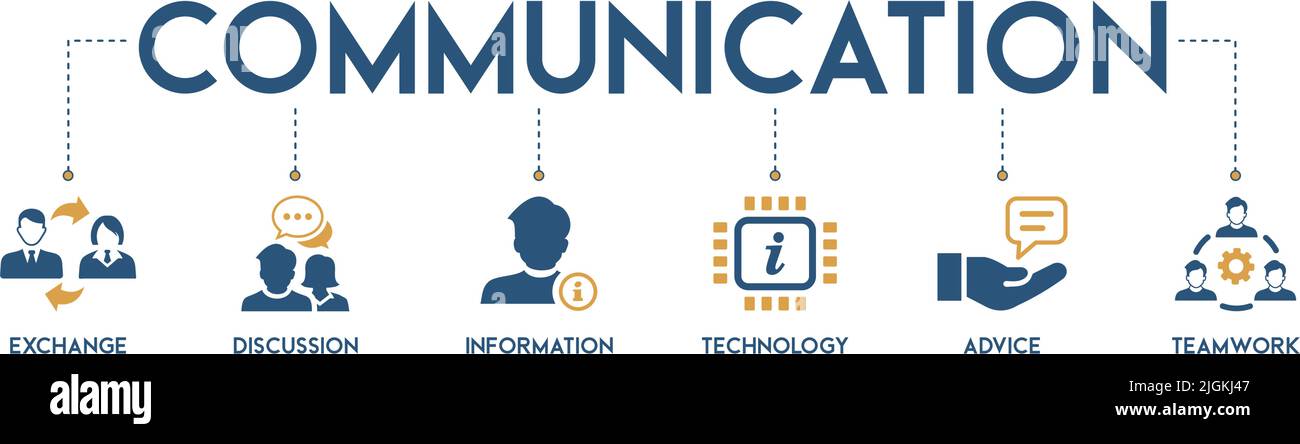 Comunicazione banner Web icona concetto di illustrazione vettoriale con icona di scambio, discussione, informazioni, tecnologia, consulenza, e lavoro di squadra Illustrazione Vettoriale