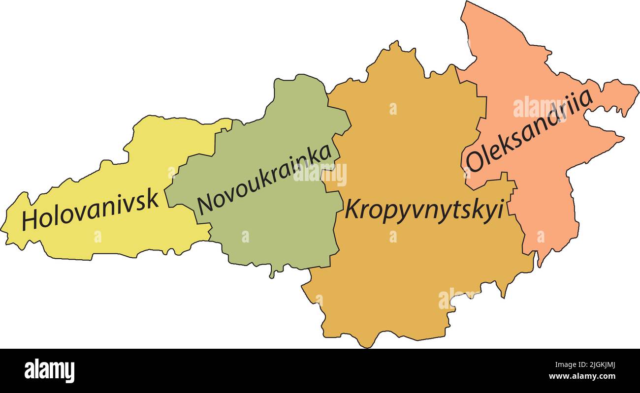 Mappa con tag pastello di raioni dell'OBLAST DI KIROVOHRAD, UCRAINA Illustrazione Vettoriale