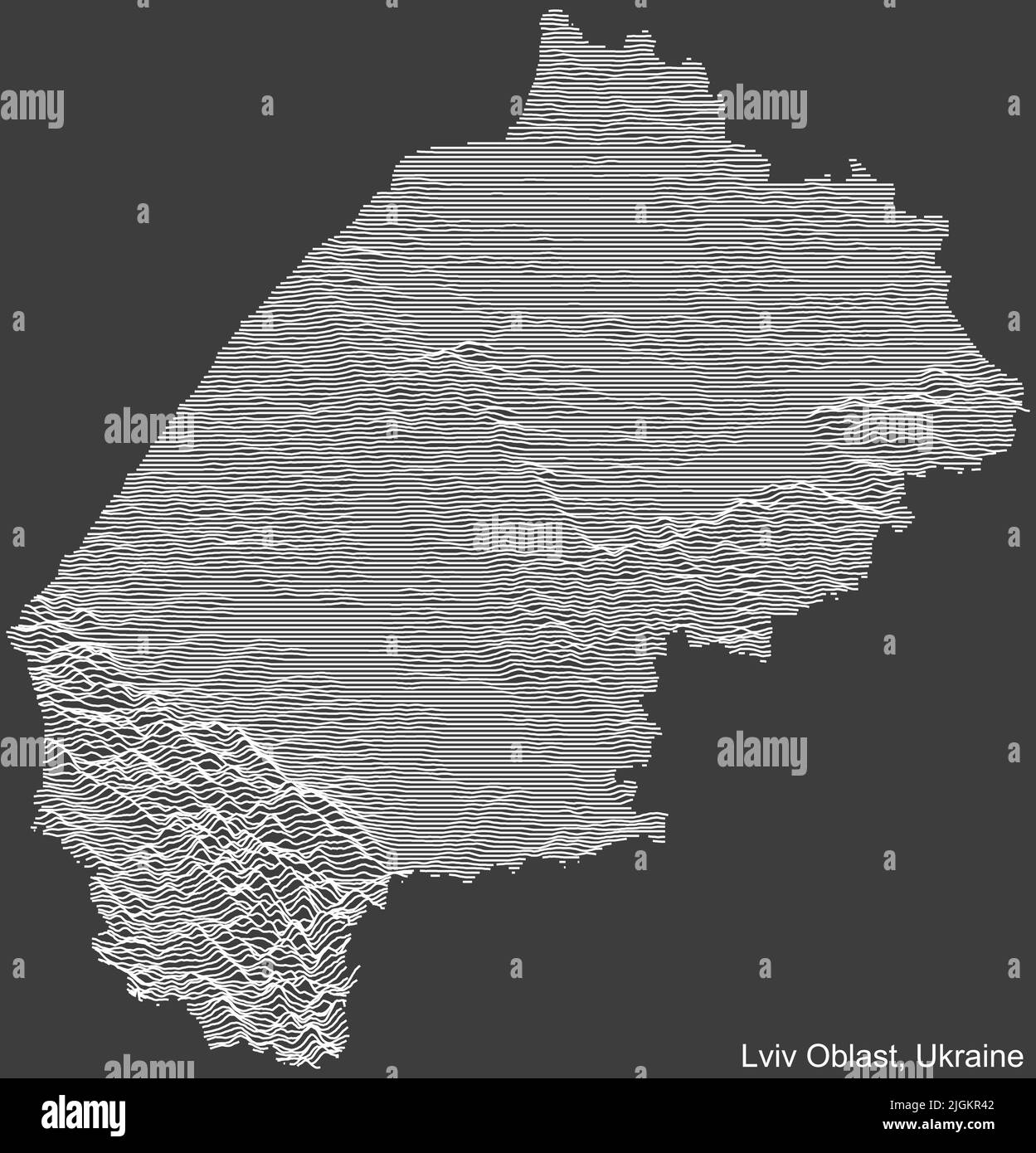 Mappa topografica del rilievo dell'OBLAST DI LVIV, UCRAINA Illustrazione Vettoriale