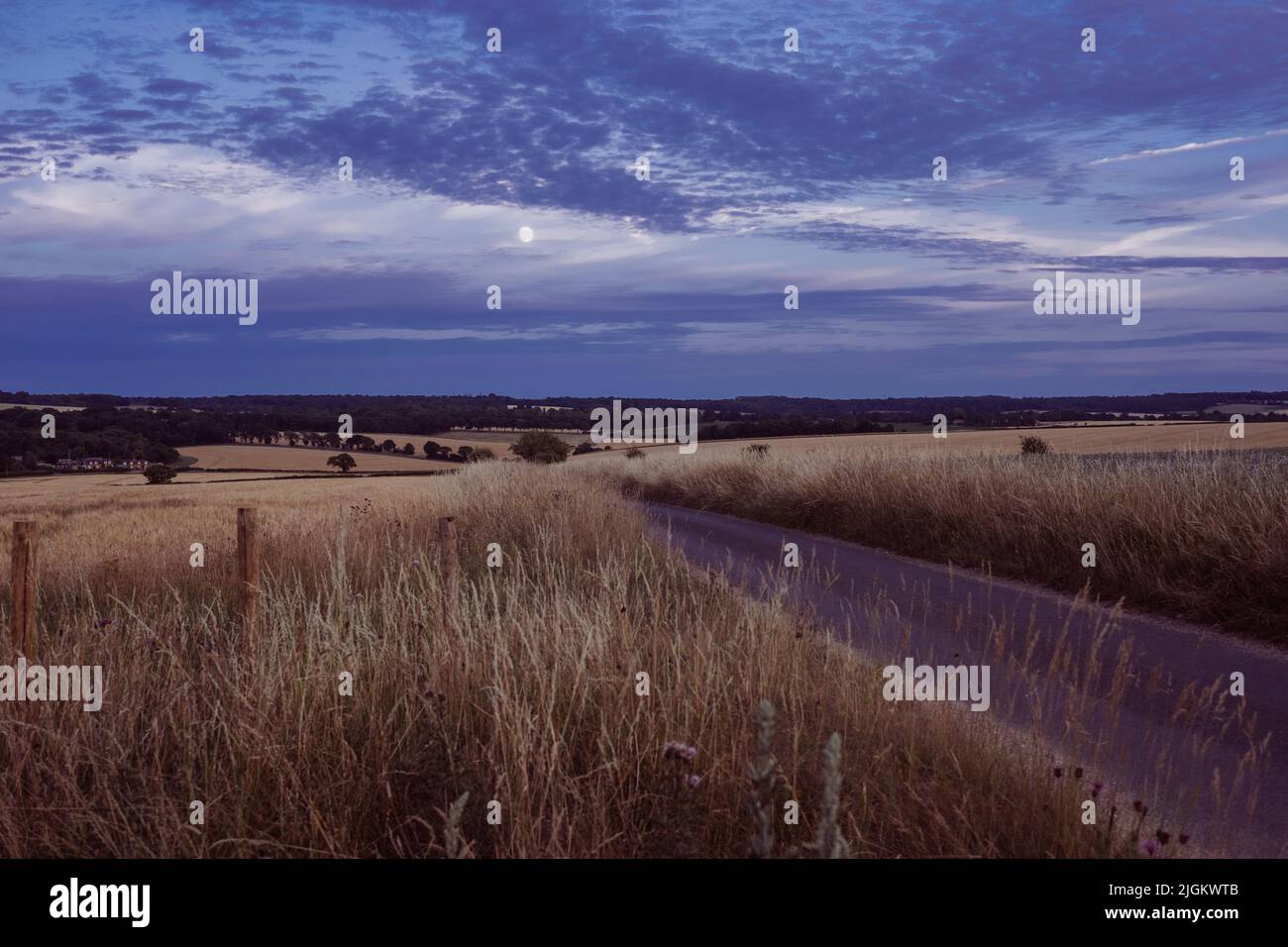 Tramonto a campi vicino alla Ridgeway , vicino a Crowmarsh Gifford, Wallingford Foto Stock