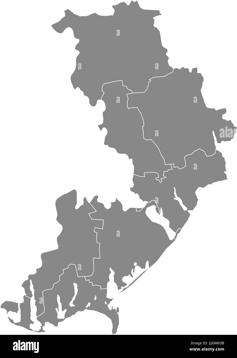 Mappa grigia delle raioni dell'OBLAST DI ODESSA, UCRAINA Illustrazione Vettoriale