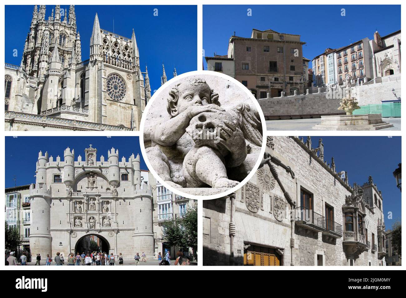 Burgos, capoluogo della comunità autonoma di Castiglia e León, Spagna, è caratterizzata da un'architettura medievale perfettamente conservata. Foto Stock
