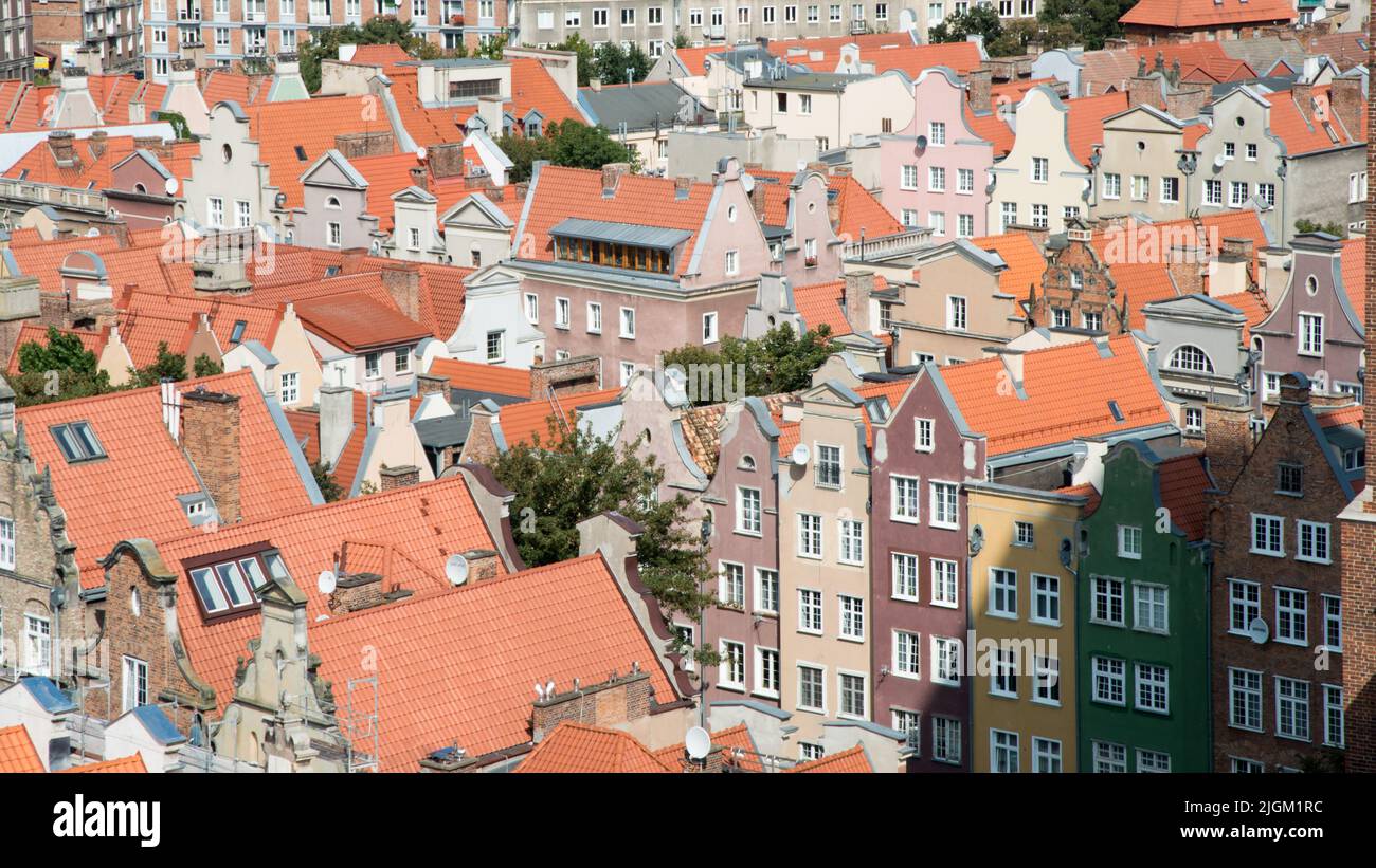 Vista aerea del centro di Danzica, con le loro case colorate. Polonia, Europa Foto Stock