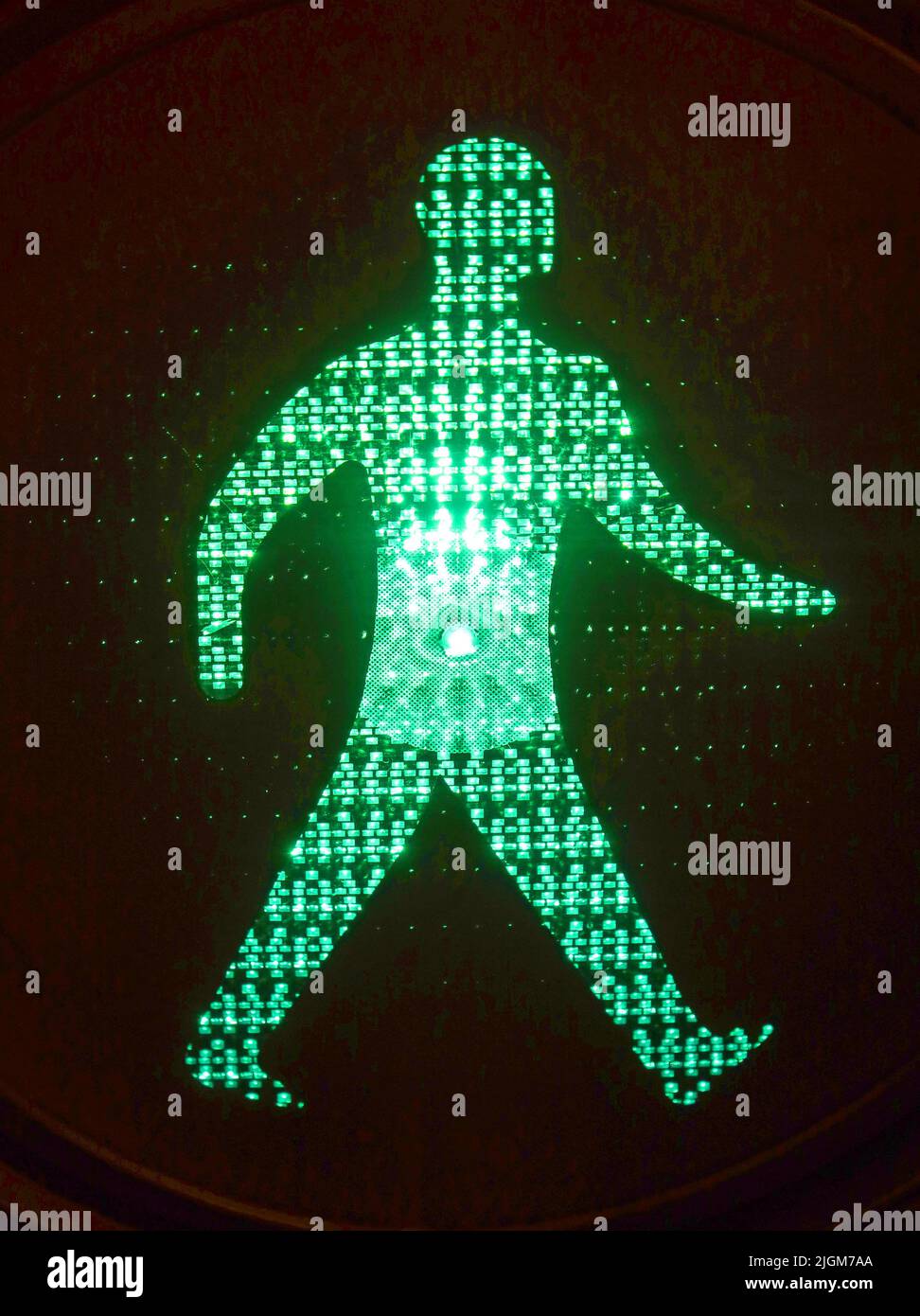 Green Man, passeggiata, segnale del traffico, Green Cross Code, Inghilterra, Regno Unito Foto Stock