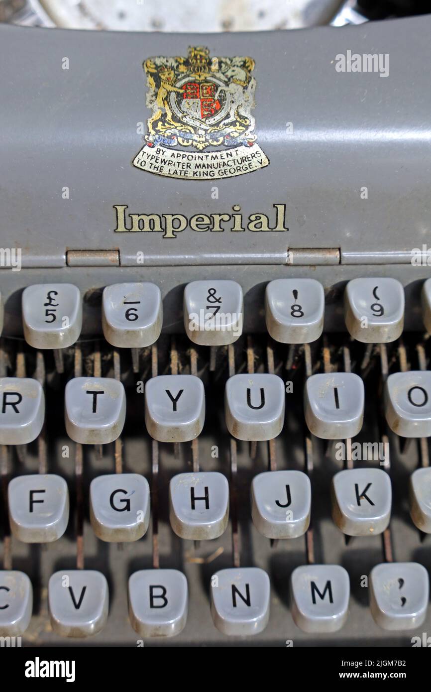 Tastiera da una macchina da scrivere imperiale - buona companion3 su appuntamento il tardo re George, Leicester, Inghilterra, Regno Unito Foto Stock