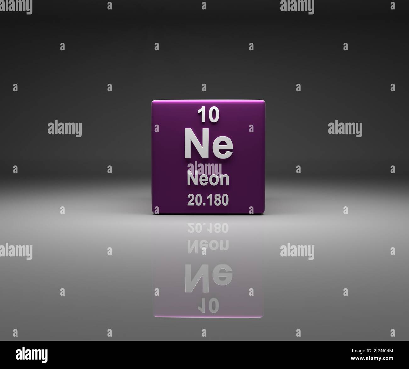 Cubo con numero Neon 10 tavola periodica, 3D rendering Foto Stock